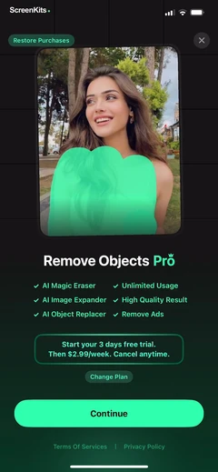 Remove Objects paywalls UI screen 12