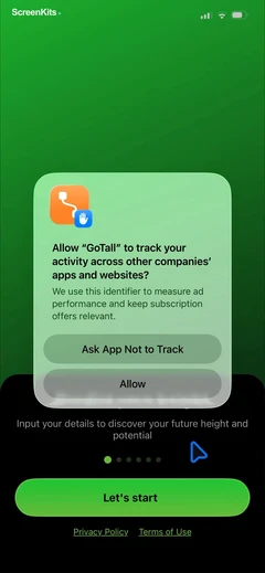 GoTall - Height Predictor app preview video onboarding paywall permissions UI screen 3