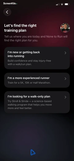 None to Run- Beginner, 5K, 10K mobile app UI screen 6