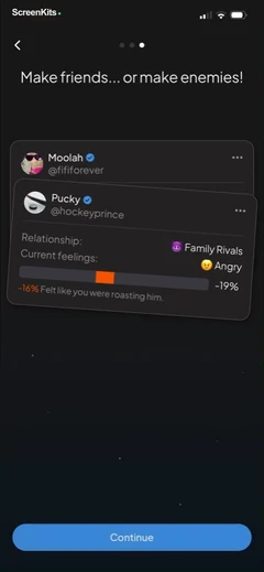 status - sims but social media mobile app UI screen 9