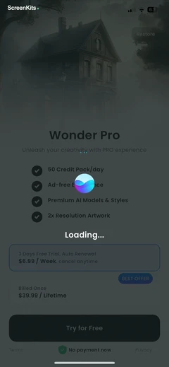 Wonder - AI Art Generator paywalls UI screen 12
