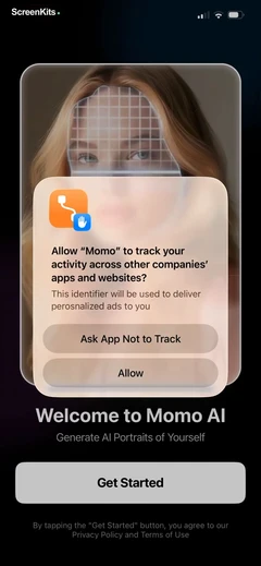 Momo- AI Photo & Video Maker onboarding and permissions UI screen 3
