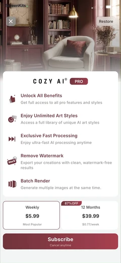 CozyAI - AI Home Design paywalls UI screen 7