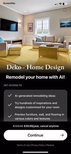 Deko- AI Home Design & Remodel paywalls UI screen 8