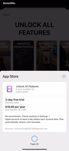 Frame Grabber mobile app UI screen 3
