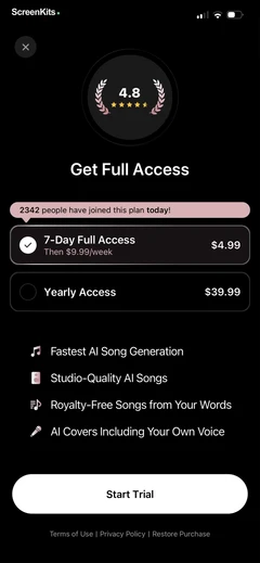 MyTunes - AI Music Generator paywalls UI screen 8
