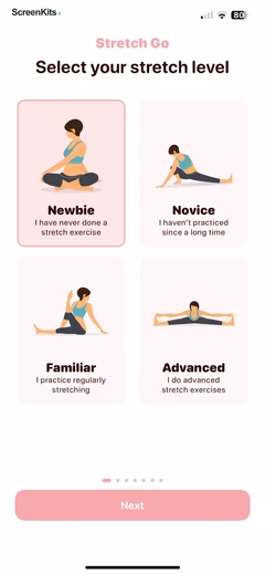 Stretch Go- Stretching Splits mobile app UI screen 5