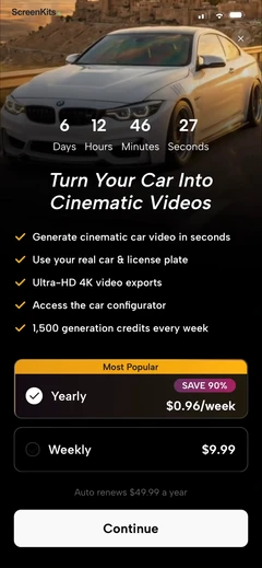 Posely- AI Car Photo & Video paywalls UI screen 10