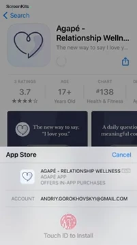 Agape Feel Close When Apart mobile app UI screen 1