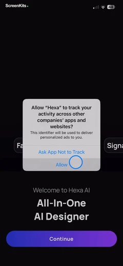 AI Art Generator & Logo - Hexa onboarding and permissions UI screen 3
