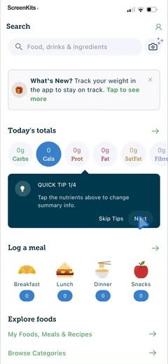 Carbs & Cals- Diet & Diabetes mobile app UI screen 12