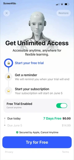 LangLearn paywalls UI screen 10