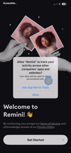 Remini - AI Photo Enhancer onboarding and permissions UI screen 6
