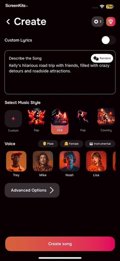 MIA- AI Song Generator mobile app UI screen 11
