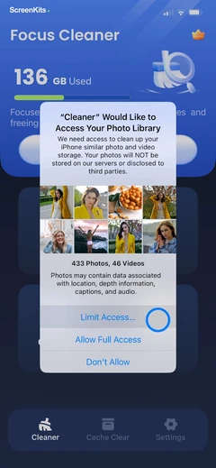 Photo Organizer- FocusClean permissions UI screen 12
