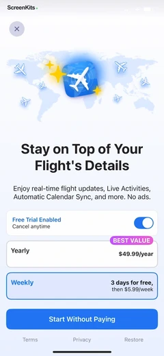 Flight Tracker + paywalls UI screen 9