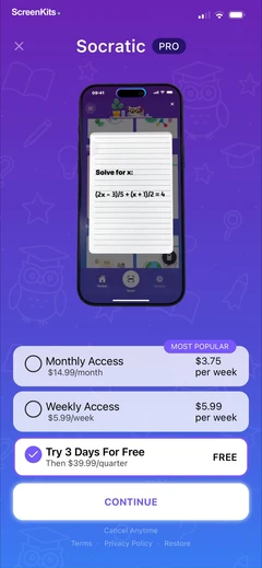 Socratic Homework AI paywalls UI screen 12