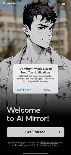 AI Mirror- AI Photo Editor onboarding and permissions UI screen 6