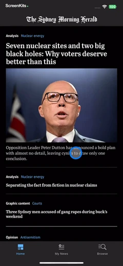 The Sydney Morning Herald mobile app UI screen 4