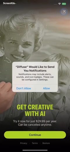 Diffuse - AI Video Generator paywalls UI screen 3