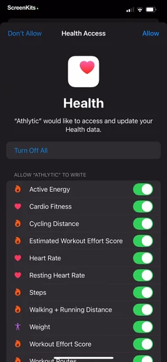 Athlytic- Fitness & Recovery permissions UI screen 6