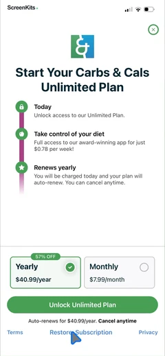 Carbs & Cals- Diet & Diabetes paywalls UI screen 5