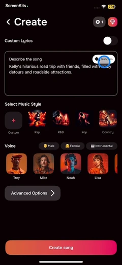 MIA- AI Song Generator mobile app UI screen 6