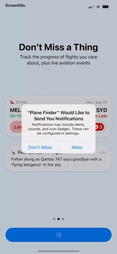 Plane Finder ⁃ Flight Tracker permissions UI screen 8