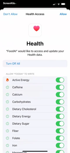 Food AI permissions UI screen 11
