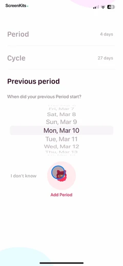 My period calendar Pinkllama mobile app UI screen 12