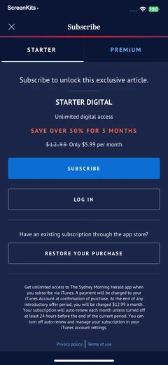 The Sydney Morning Herald mobile app UI screen 8