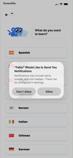 Falou - Fast language learning permissions UI screen 7