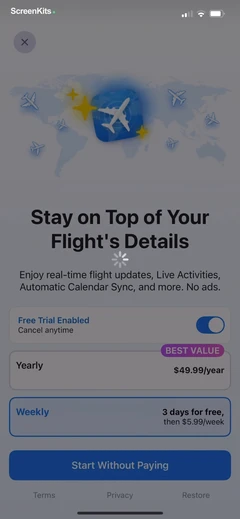 Flight Tracker + paywalls UI screen 10
