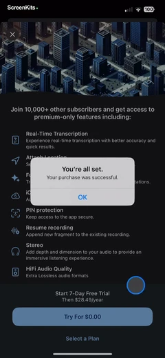 Voice Recorder & Transcribe mobile app UI screen 9