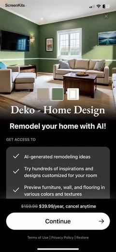 Deko- AI Home Design & Remodel paywalls UI screen 6
