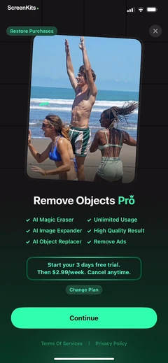 Remove Objects paywalls UI screen 7