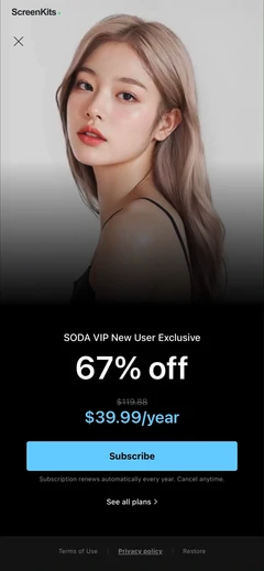 SODA - Natural Beauty Camera paywalls UI screen 9