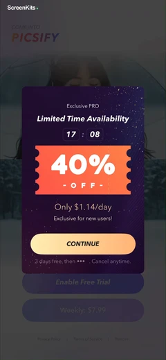 Picsify- AI Photo&Video Editor paywalls UI screen 12