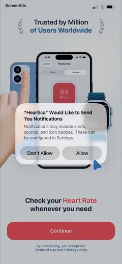 Heartica- Heart Rate Monitor permissions UI screen 3
