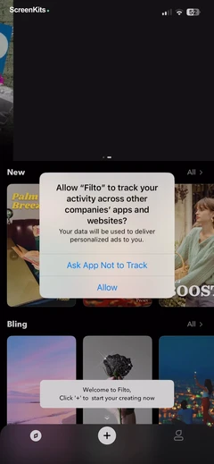 Filto- AI Photo & Video Editor onboarding and permissions UI screen 6