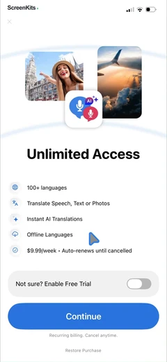 Talk & Translate AI Translator paywalls and permissions UI screen 4