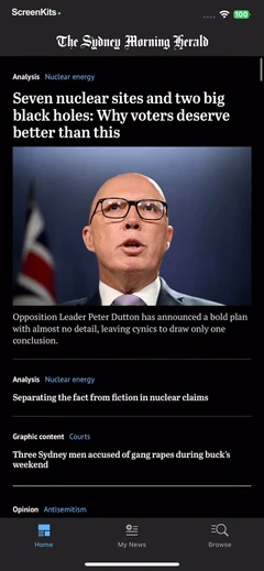 The Sydney Morning Herald mobile app UI screen 5