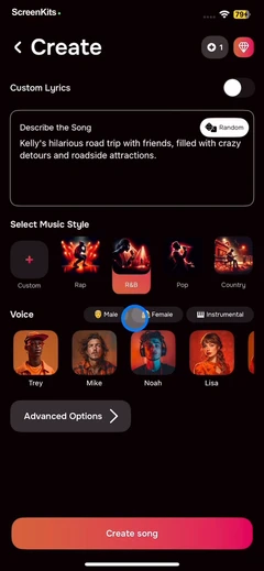 MIA- AI Song Generator mobile app UI screen 12