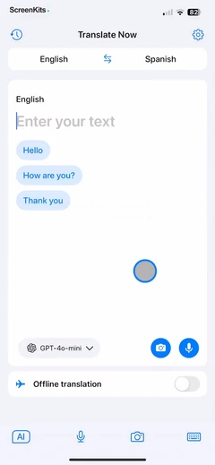 Translate Now - AI Translator mobile app UI screen 12