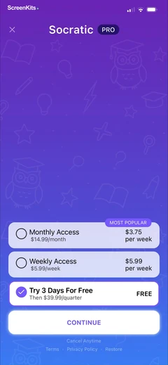 Socratic Homework AI paywalls UI screen 10