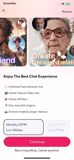 MeetAI Chat with AI Friend paywalls UI screen 9