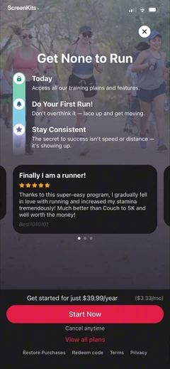 None to Run- Beginner, 5K, 10K paywalls UI screen 11