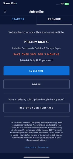 The Sydney Morning Herald mobile app UI screen 12