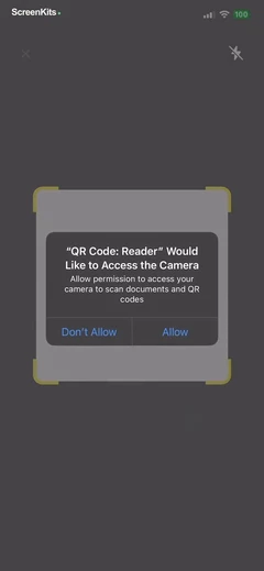 QR Code- Reader · permissions UI screen 3