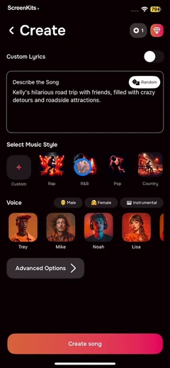 MIA- AI Song Generator mobile app UI screen 10